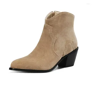 Girs Boots 320 kudde vrouwelijke enkel suede puntige teen blok hakken 6 cm rits rits groot formaat 45 46 47 48 vrije tijd western bo 15