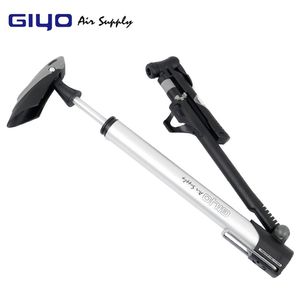 Giyo Bicycle Pump 140PSI Meter Bike draagbare handvloer lucht inflator voet pedaal 360 roteerbare langere slang Presta Schrader GM-71 220225