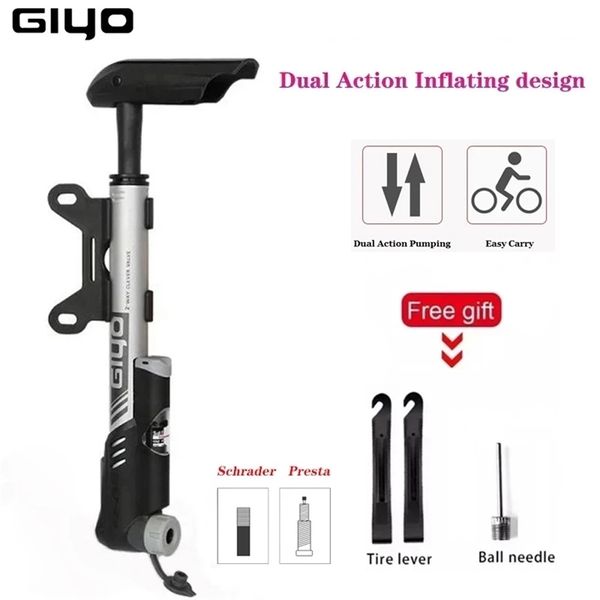 Giyo Pump 120psi Mini Bicicleta de doble acción MTB Inflador Bicicleta de carretera Ciclismo Presta Schrader Neumático portátil Mano 220225