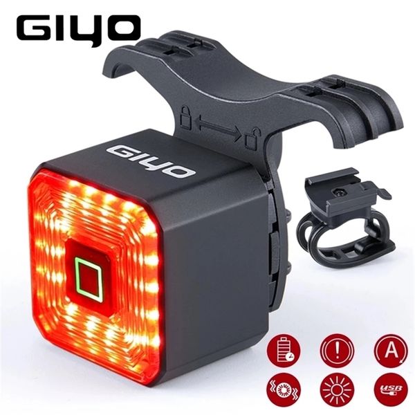 Giyo Bicicleta Smart Bicycle Light Turero trasero USB Ciclismo Lámpara de bicicleta de bicicleta Automates LED Back recargable IPX6Waterproof Safety 220721