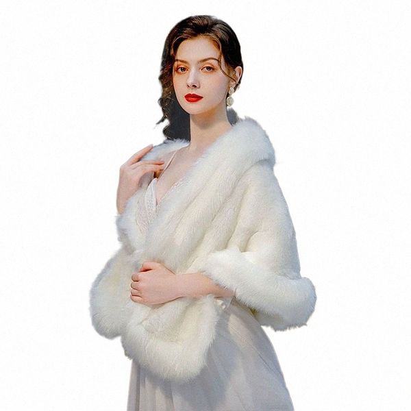 Giysile Wedding SHAWL BRIDE GAIN TULLE CAPE CAPE BLANC DR DR FURTH SHAWL FAUX FUR FUR HAUTS POUR FEMMES A7TE #