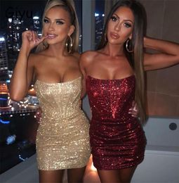 Giyu Night Club Party Woman Dress Sexy Bodycon Glitter Strapless Mini Dresses Summer Elegant Ruched Black Vestidos 2206293746144