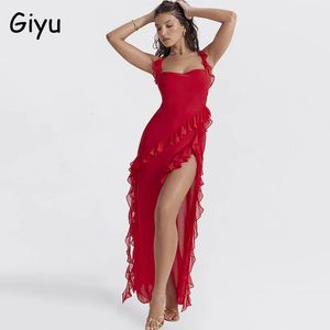 Giyu sexy ruches zomerjurk voor vrouwen 2023 elegante club avond feestjurken slash neksplit rood zwart roze longvestidos 240329