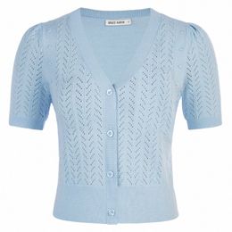 Gk – tricot à manches courtes pour femmes, col en v, T-shirts d'été avec patte de boutonnage pour dames, Cardigan texturé, pull, Top 50GY #