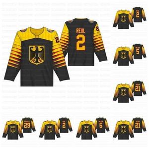 GLA C202 Duits Duits Black IIHF Wereldkampioenschap Jersey 2 Denis Reul 5 Korbinian Holzer 21 Moritz Sider 29 Leon Draisaitl Hockey Jerseys