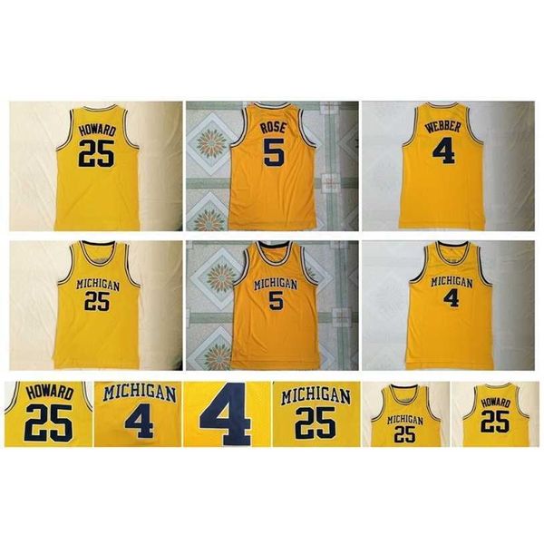 Gla Haute Qualité Michigan Wolverines 5 Jalen Rose Jersey 25 Dwight Howard Jersey 4 Chris Webber University Mens College Basketball Maillots