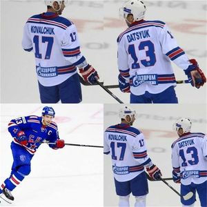 Gla Mit # 13 Pavel Datsyuk KHL CKA Saint-Pétersbourg 17 Ilya Kovalchuk KHL Maillots de hockey sur glace cousus pour jeunes pour hommes Blanc Bleu