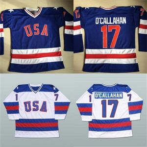 GLA MIT #17 Jack O'Callahan 1980 Miracle on Ice Hockey Jersey Mens 100% gestikte Embroidery S Team USA Hockey Jerseys Blue White