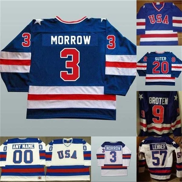 Gla Mit 1980 Miracle On Ice Hockey Jerseys Hommes 3 Ken Morrow 16 Mark Pavelich 20 Bob Suter Team USA Hockey Jersey Bleu Blanc