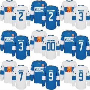 Gla Mitness 2016 Wereldbeker Hockey Finland Team Jersey 2 Jyrki Jokipakka 3 Olli Maatta 7 Esa Lindell 9 Mikko Koivu Custom Hockey Jerseys