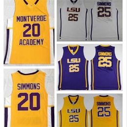 Gla MitNess NCAA College Jersey Ben Simmons High School Montverde Academy Eagles Ben Simmons Maillots Basketball Sticthed Blanc Jaune Violet