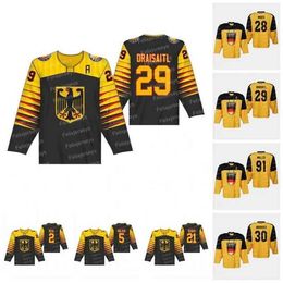 Maillot de l'équipe nationale du Championnat du monde IIHF Gla Thr 2019 29 Leon Draisaitl 91 Moritz Muller Philipp Grubauer Moritz Seider 50 Patrick Hager 72