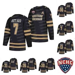 Gla Thr West Michigan Broncos Black College Hockey Jersey 2022 NCHC 7 Ronnie Attard 13 Drew Worrad 21 Josh Passolt 26 Ethen Frank 30 Brandon Bussi