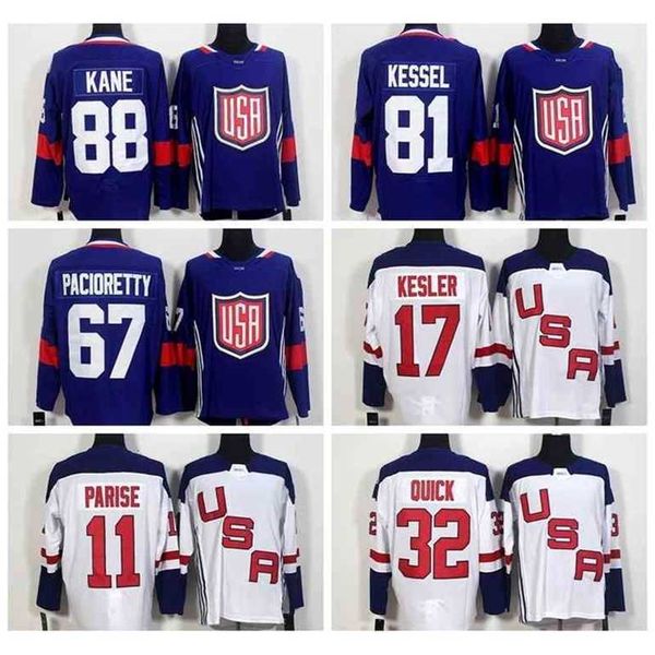 Gla World Cup 2016 Equipo EE. UU. Camisetas de hockey EE. UU. 11 Zach Parise 88 Patrick Kane 81 Phil Kessel 32 Jonathan Quick 67 Max Pacioretty 17 Ryan Kesler