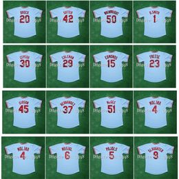 GLA1982 Retro Yadier Molina Jersey 45 Bob Gibson 6 Stan Musial 51 Willie McGee 5 Albert Pujols 9 Enos Slaughter 42 Bruce Sutter 50 Adam