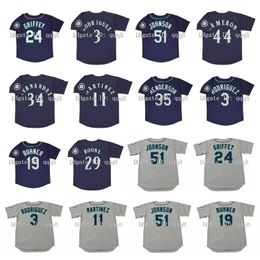 Gla1999 Rétro 24 Maillot Ken Griffey Jr. 3 Alex Rodriguez 44 Mike Cameron 51 Randy Johnson 34 Rickey Felix Hernandez 11 Edgar Martinez 29 Bret