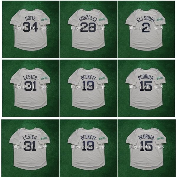 Gla2012 Maillot de baseball vintage David Ortiz Adrian Gonzalez 100e anniversaire Dustin Pedroia Jacoby Ellsbury Jon Lester Josh Beckett Rétro