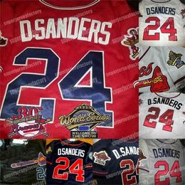 GLAA3740 24 Deion Sanders Dual Patch 1995 Wrold Series Jersey Custom High Quality Men Women Jeugd Baseball Jersey Black Red White Gray