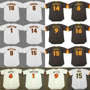 GlaC202 Personnalisé 9 GRAIG NETTLES 14 CARMELO MARTINEZ 15 BRUCE BOCHY 6 STEVE GARVEY 1 GARRY TEMPLETON 16 TERRY KENNEDY San Diego 1978 Baseball Jersey