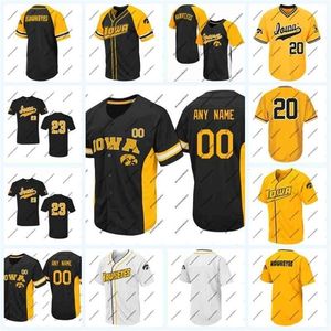 GLAC202 Iowa Hawkeyes NCAA College Baseball Jersey Zwart wit goud voor heren dames jeugd dubbele gestikte naam en nmber mix order hoge quailty