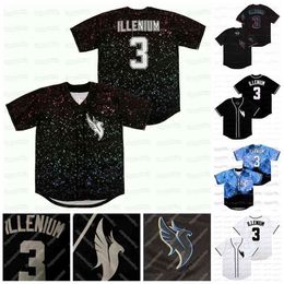 GlaC202 Singer Illenium #3 Baseball Jersey Button Down Hip Hop Hommes Femmes Jeunesse Noir Blanc Bleu