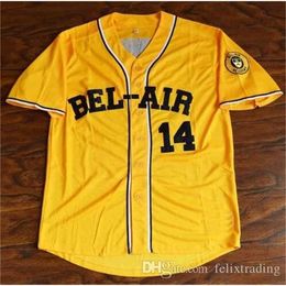 GlaC202 Will Smith # 14 Bel-Air Academy Maillots de Baseball Hommes Cousus Jaune Le Prince de Bel-Air