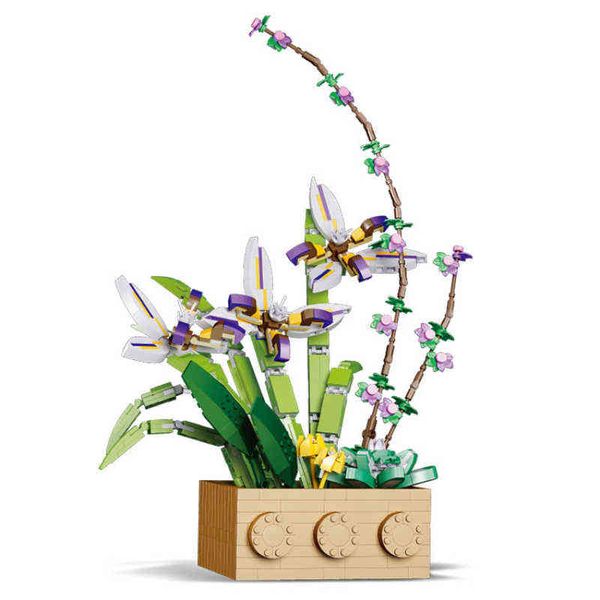 Gladiolus Compatible avec le bouquet de fleurs en pot, jeu d'assemblage pour filles, mini blocs de construction à petites particules, ornements Y220214