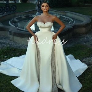 Glam Sirmaid Robes de mariée avec train détachable Deux pièces illusion latérale dentelle 2 en 1 robe nuptiale 2024 Appliques en dente
