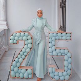 Glam Muslimah bleu robe de bal avec surjupe saoudien arabe dubaï Abaya combinaison robe de soirée musulmane paillettes robes d'anniversaire robes De Noche Robes De soirée Chic 2024