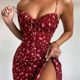 Glamaker imprimé fleuri Sexy moulante haute fente robe sans manches courte fête Club élégant dos nu robes 220330 40