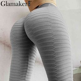 Glamaker Gris Taille Haute Sport Fitness Leggings Femmes Sexy Push Up Bodycon Dames Pantalon Capris Entraînement Exercice Noir Jeggings 210412