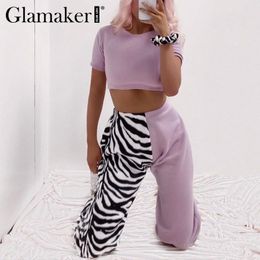 Glamaker taille haute patchwork léopard pantalon décontracté femmes streetwear automne hiver dame mode pantalon élégant bas 210412