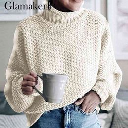 Glamaker Punto TurtleneckHigh Street Suéter Manga larga Linterna Elegante Jersey Suéter Otoño Invierno Cálido Mujer Suéter 210412