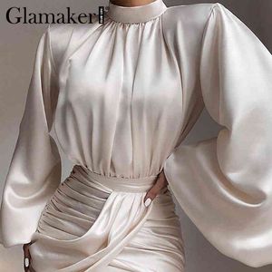 Glamaker Lantern mini robe à manches longues col roulé soirée boîte de nuit élégante robe moulante mode hiver automne robes courtes 210412