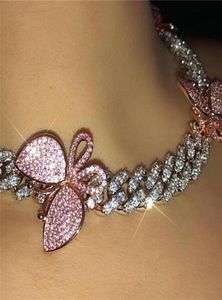 GLAMing rose lien cubain papillon collier ras du cou chaîne cristal strass colliers pour femmes collier en or entier CX20072432783939