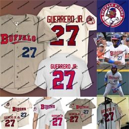 GlaMit Buffalo Bisons béisbol # 27 Vladimir Guerrero Jr. Jersey Todo bordado cosido s Camisetas de béisbol vintage S-XXXL