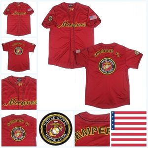 Glamit Mens U.S.Marines 100% Hoge kwaliteit aangepast uw naam Uw nummer Red S-4XL Baseball Jersey