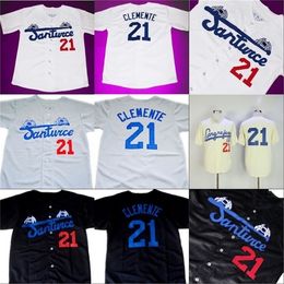 GlaMit Roberto baseball CLEMENTE # 21 Santurce Crabbers Puerto Rico Jersey 100% cousu maillots de baseball personnalisés n'importe quel nom numéro vintage