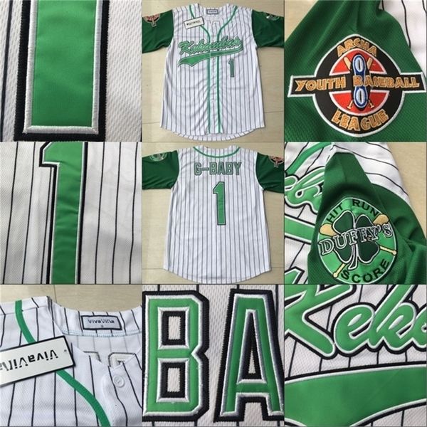 GlaMit USA Film Maillots Kekambas Mens 1 Jarius G-Baby Evans Alternate Uniform Hardball Comprend un patch ARCHA 100% Cousu Blanc Vert Jersey