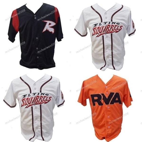 GlaMitNess Mens Richmond Flying Squirrels Blanco Negro Naranja Custom Double Stitched Shirts Baseball Jerseys de alta calidad