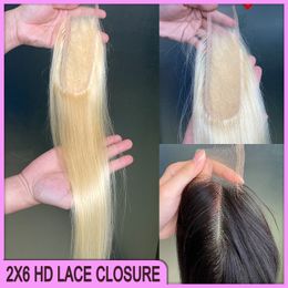 Glamoureuze 100% maagdelijk menselijk haar sluiting 2x6 HD kanten sluiting 1 stuk 613 Natuurlijke kleur zijdeachtige rechte lichaamsgolf haarverlenging