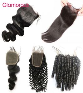 Glamorous 100 Piece de cheveux humains vierges Brésilien Wave Brécaire Sroite vague Burly Curly Curly Hair Fertures séparées 4x4 LAC9219041