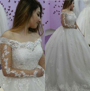 Glamoureuze Arabische Dubai Lace Ball Town Trouwjurken 2020 Lange Mouwen Applicaties Kerk Formele Bruid Bruidsjurk Plus Size Custom Made