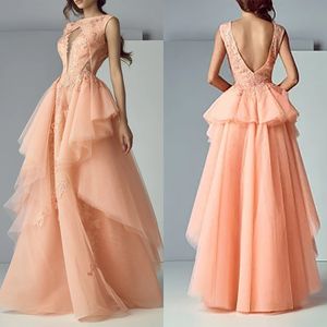 Glamoureuze A-Line prom-jurken Juwelier aanvrager Art Deco-geïnspireerde nek Tailoring Tule Backless vloer lengte plus maat op maat gemaakte feestjurk Vestido de noite