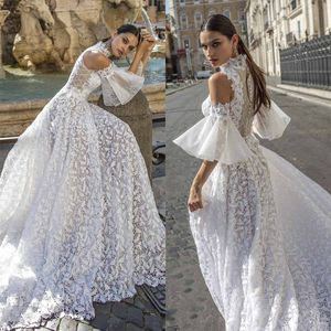 Glamour A-ligne Robes De Mariée Col Haut Sans Manches Poignets Conception Dentelle Fermeture À Glissière Robe De Cour Sur Mesure Fermeture À Glissière Grande Taille Robe De Mariée Robes De Novia