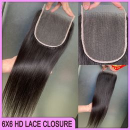 Glamoroso cabello humano brasileño crudo 6x6 HD Cierre de encaje 1 pieza 12-20 pulgadas Color natural Sedoso Recto Onda del cuerpo Extensión de cabello rizado