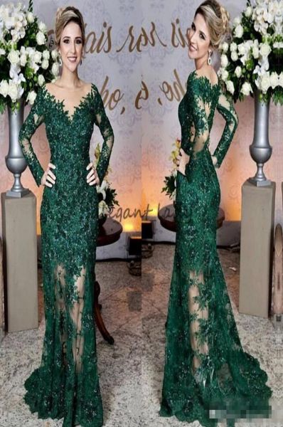 Robes de soirée glamour émeraude verte de mode Applique à manches longues Dubaï Arabe plus taille sirène balaid robe formelle 2367949