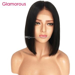 Glamour cheveux humains 2 pièces perruque de cheveux péruviens 150% densité cheveux humains dentelle avant bob perruques
