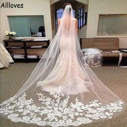 Dentelle glamour appliquée voiles de mariée chapeaux blanc ivoire 3 mètres de long tulle une couche voile de mariage pour les mariées accessoires de cheveux 2258