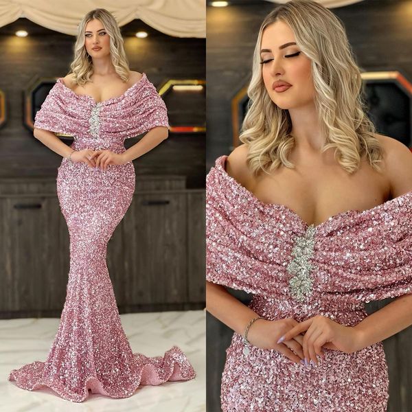 Glamour Sirène Robes De Bal Hors Du Devrait Brillant Paillettes Volants Robe De Cour Sur Mesure Robe De Soirée À Glissière Plus La Taille Robe De Noite